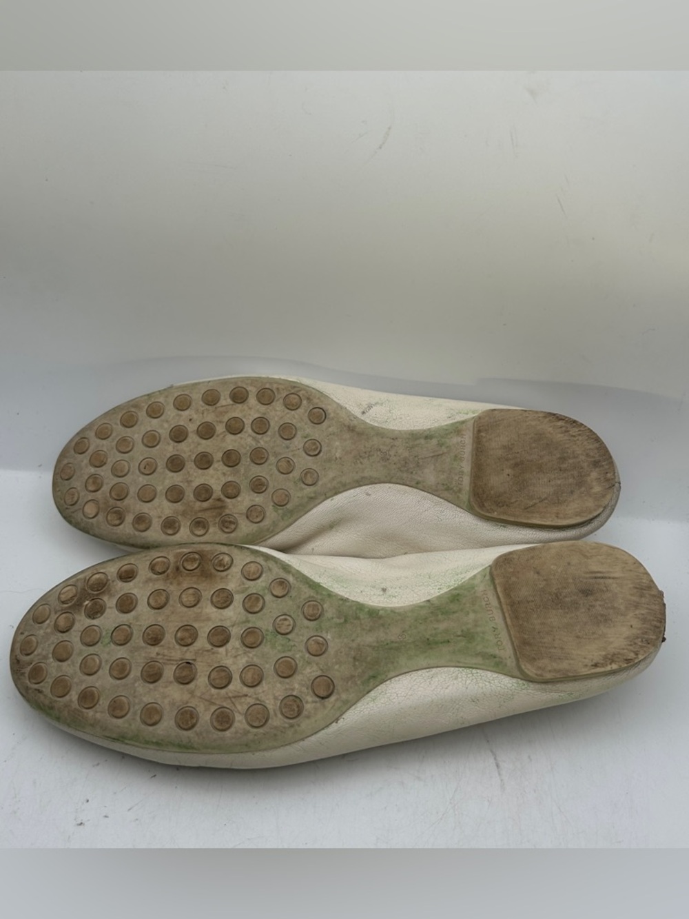 Tory Burch Reva Ballet Flats off white Leather Logo womans 8 gold silver shoes - Picture 6 of 11